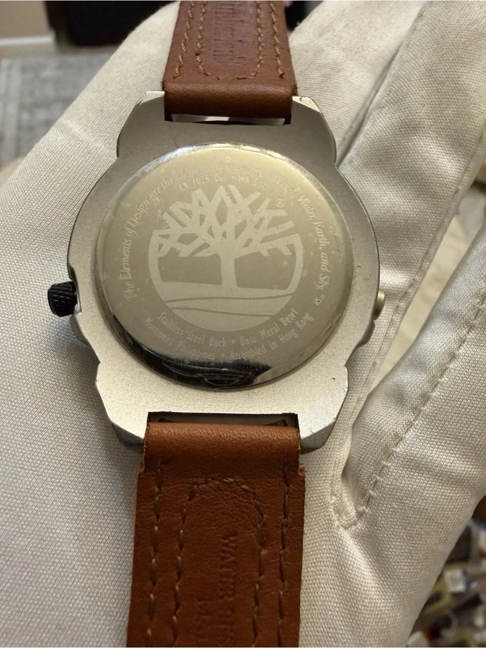 Vintage Timberland Indiglo 42mm Mens Field Watch 50M WR White Dial Leather